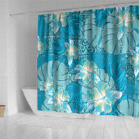 Hawaii Shower Curtain Teal Polynesian Monstera Patterns - Polynesian Pride