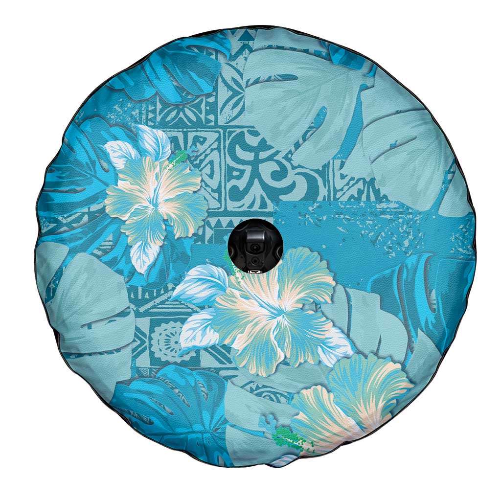 Hawaii Spare Tire Cover Teal Polynesian Monstera Patterns - Polynesian Pride