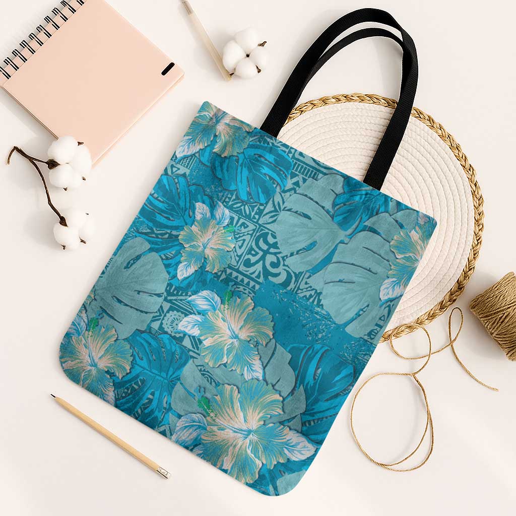 Hawaii Tote Bag Teal Polynesian Monstera Patterns - Polynesian Pride