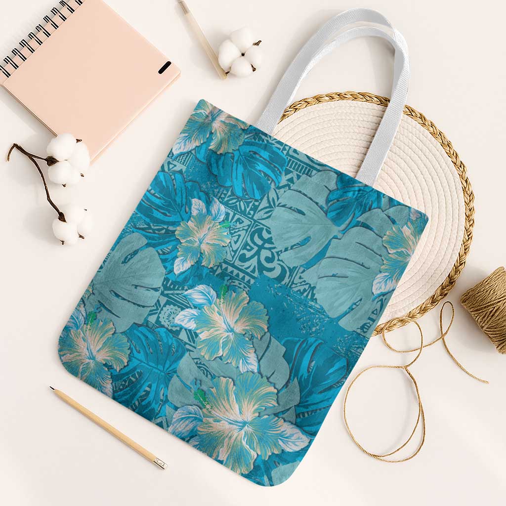 Hawaii Tote Bag Teal Polynesian Monstera Patterns - Polynesian Pride