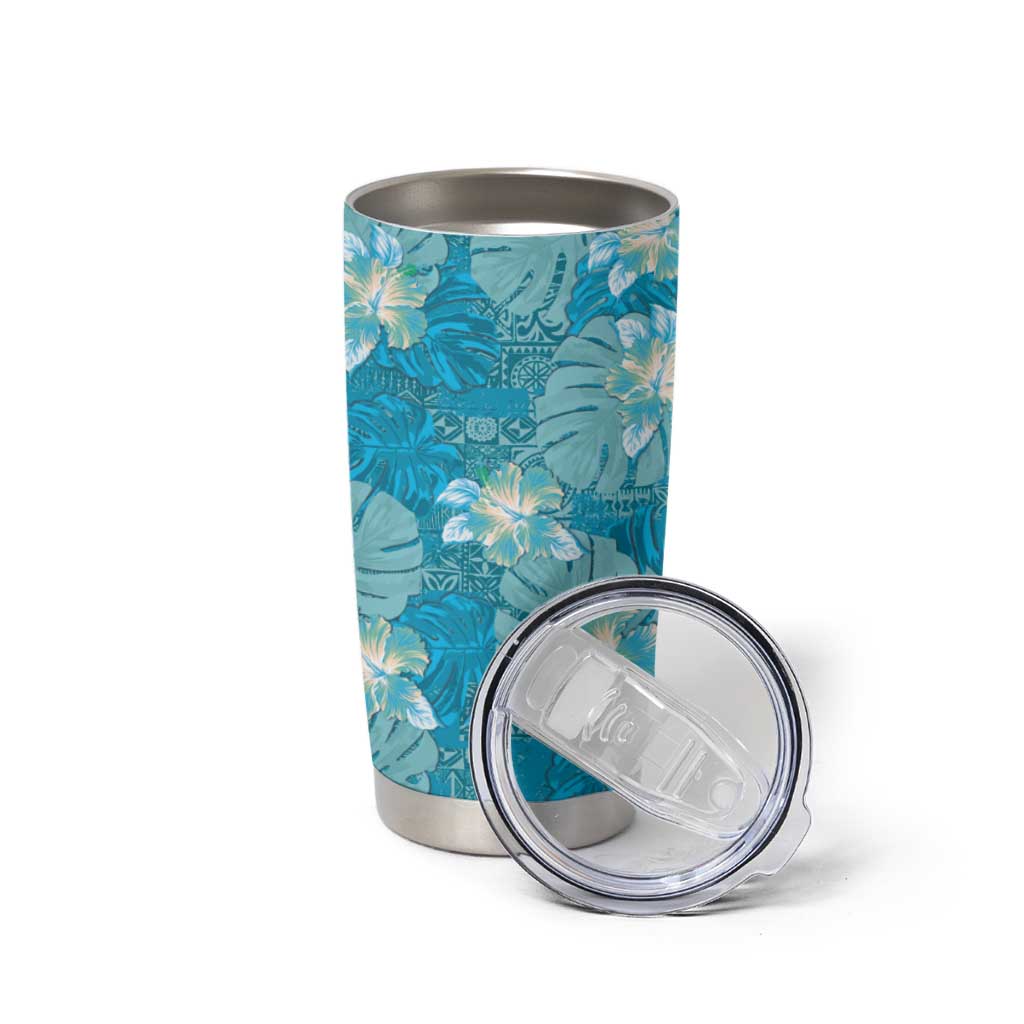 Hawaii Tumbler Cup Teal Polynesian Monstera Patterns - Polynesian Pride