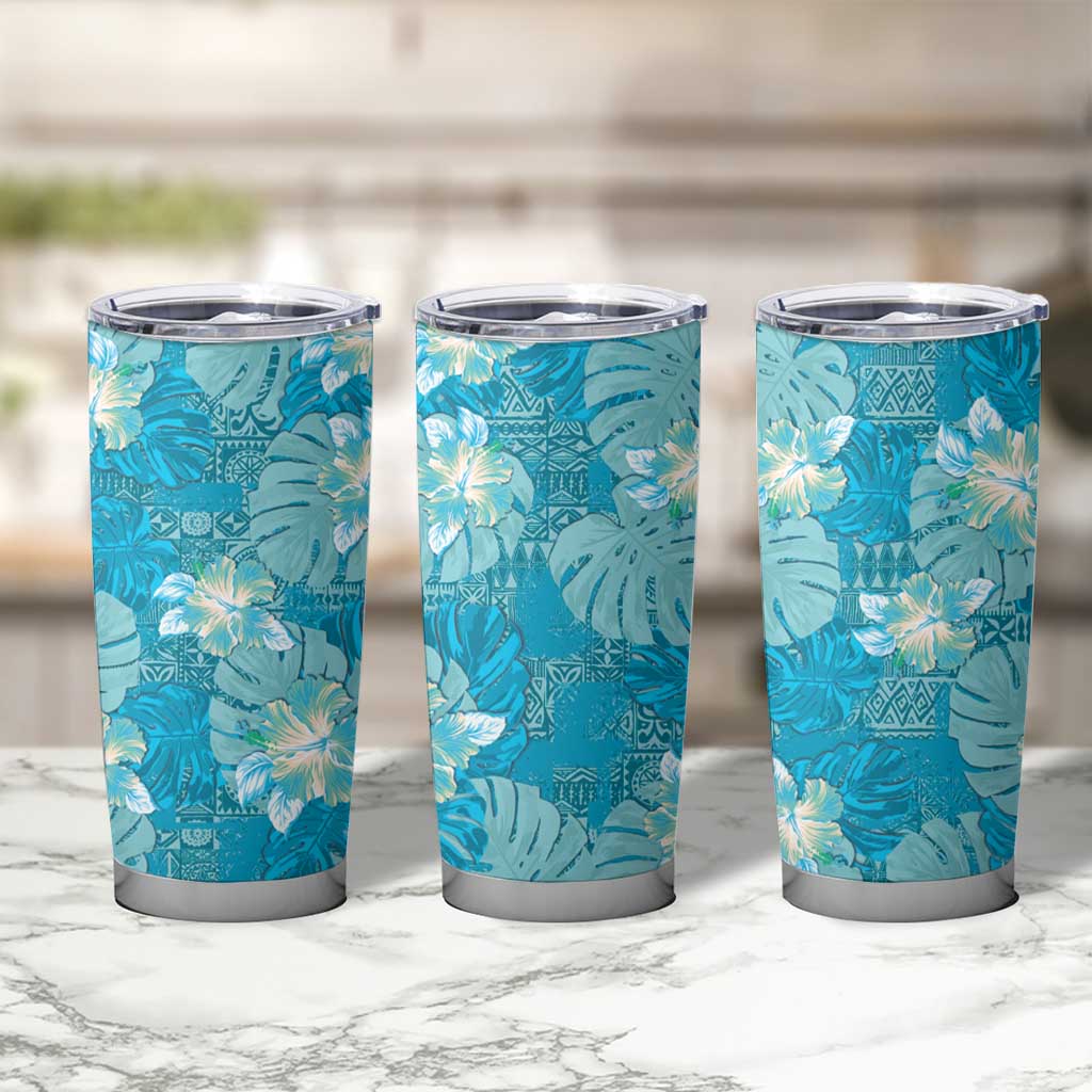 Hawaii Tumbler Cup Teal Polynesian Monstera Patterns - Polynesian Pride