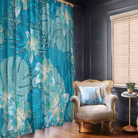 Hawaii Window Curtain Teal Polynesian Monstera Patterns - Polynesian Pride