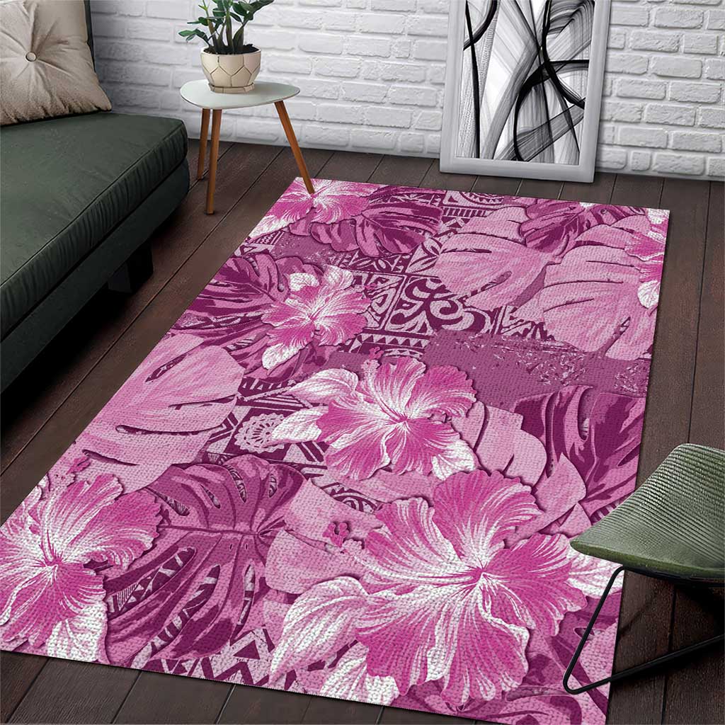 Hawaii Area Rug Magenta Polynesian Monstera Patterns - Polynesian Pride