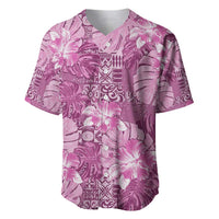 Hawaii Baseball Jersey Magenta Polynesian Monstera Patterns - Polynesian Pride