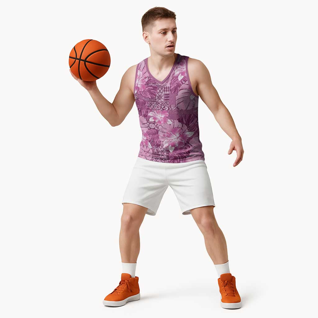 Hawaii Basketball Jersey Magenta Polynesian Monstera Patterns - Polynesian Pride