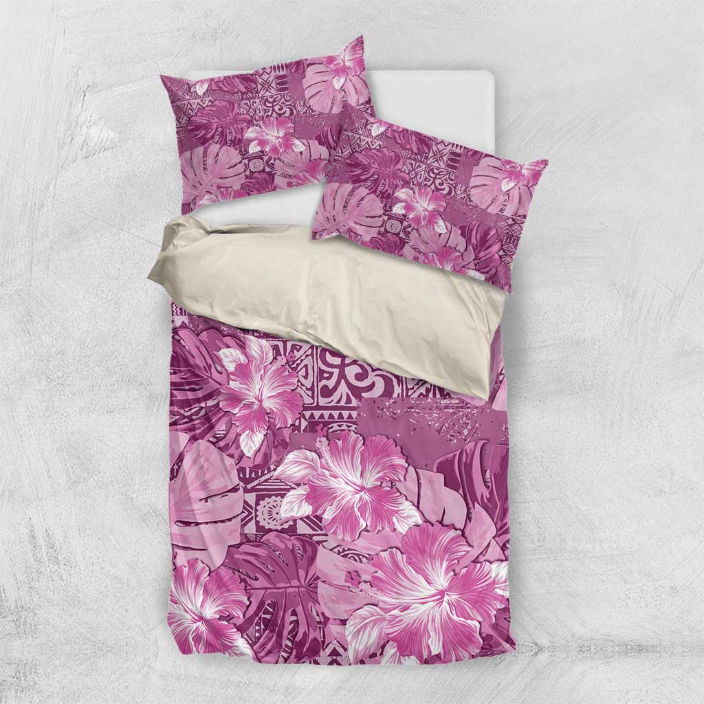 Hawaii Bedding Set Magenta Polynesian Monstera Patterns - Polynesian Pride