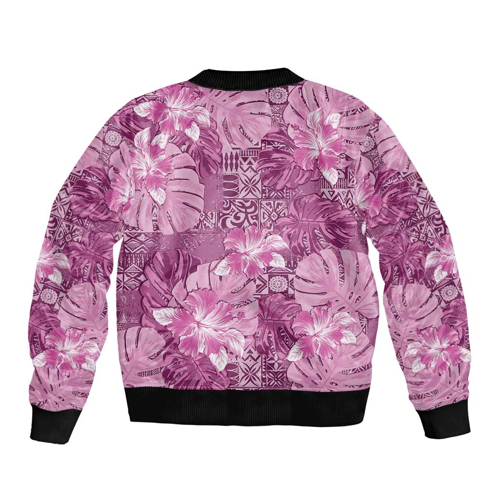 Hawaii Bomber Jacket Magenta Polynesian Monstera Patterns - Polynesian Pride