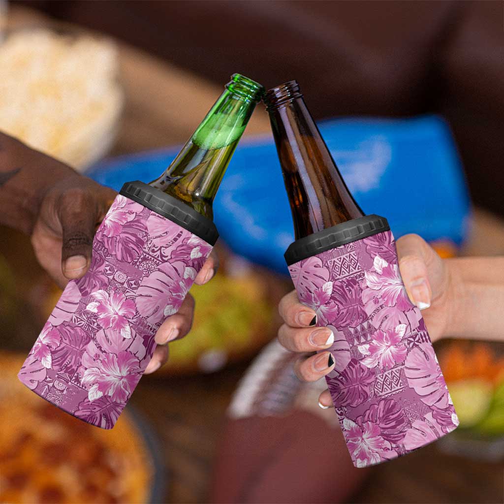 Hawaii 4 in 1 Can Cooler Tumbler Magenta Polynesian Monstera Patterns - Polynesian Pride