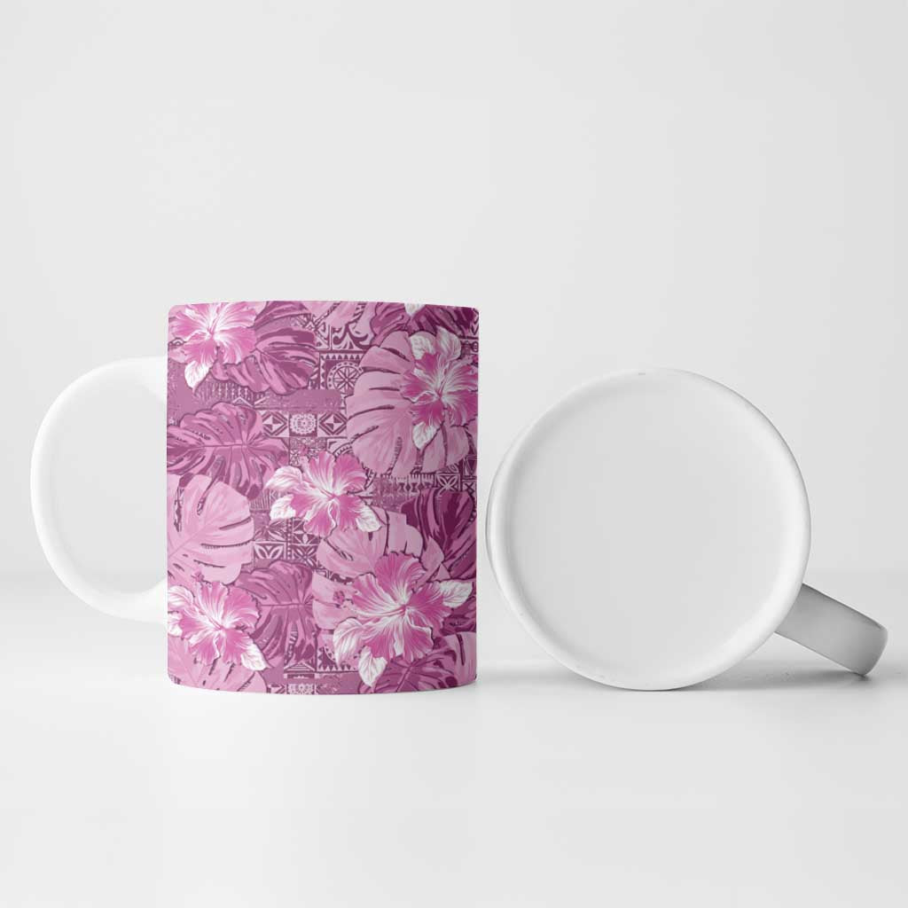 Hawaii Ceramic Mug Magenta Polynesian Monstera Patterns - Polynesian Pride