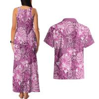 Hawaii Couples Matching Tank Maxi Dress and Hawaiian Shirt Magenta Polynesian Monstera Patterns - Polynesian Pride