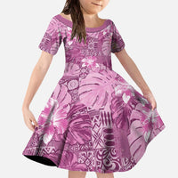 Hawaii Family Matching Off The Shoulder Long Sleeve Dress and Hawaiian Shirt Magenta Polynesian Monstera Patterns - Polynesian Pride