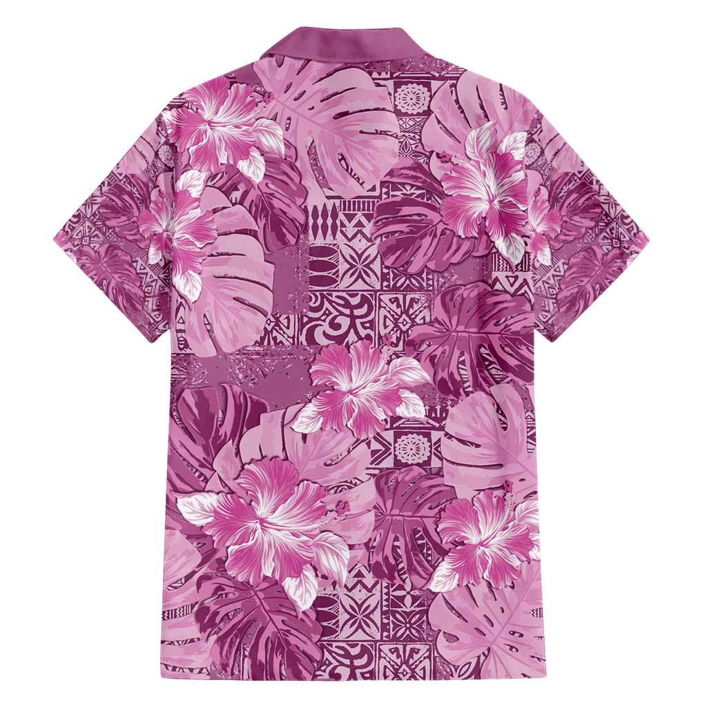 Hawaii Family Matching Puletasi and Hawaiian Shirt Magenta Polynesian Monstera Patterns - Polynesian Pride