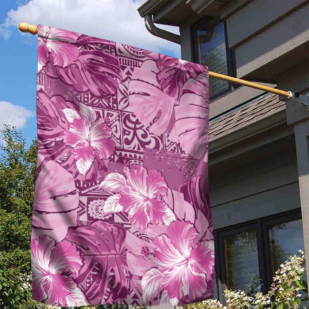 Hawaii Garden Flag Magenta Polynesian Monstera Patterns - Polynesian Pride