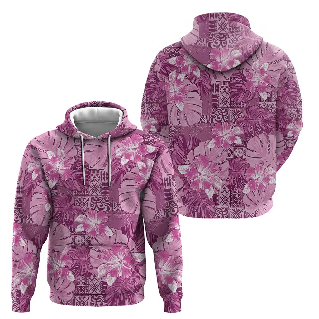 Hawaii Hoodie Magenta Polynesian Monstera Patterns - Polynesian Pride