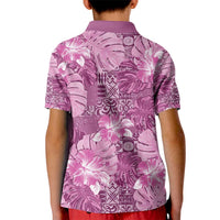 Hawaii Kid Polo Shirt Magenta Polynesian Monstera Patterns - Polynesian Pride