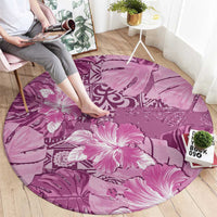 Hawaii Round Carpet Magenta Polynesian Monstera Patterns - Polynesian Pride