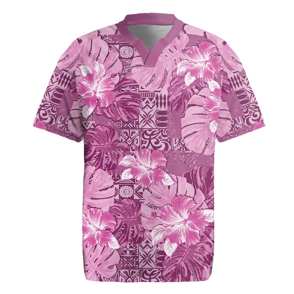 Hawaii Rugby Jersey Magenta Polynesian Monstera Patterns - Polynesian Pride
