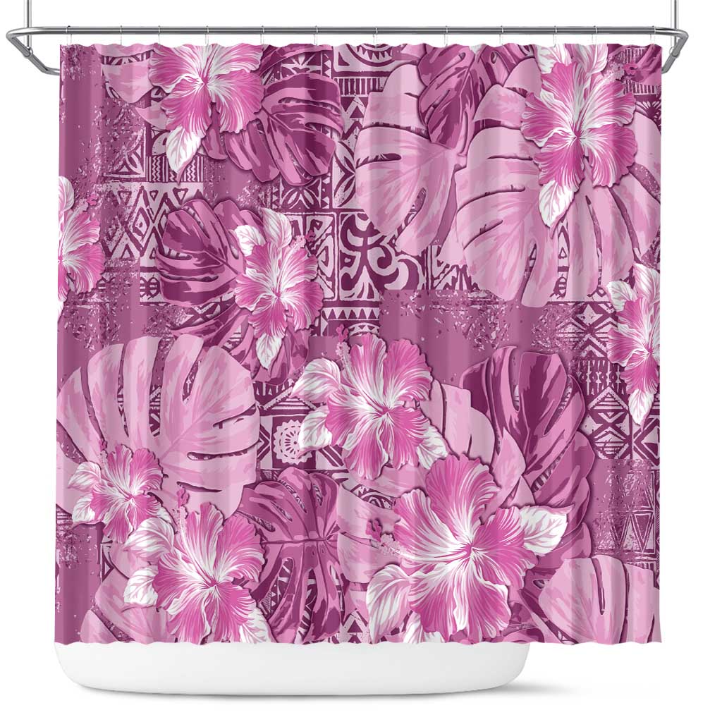 Hawaii Shower Curtain Magenta Polynesian Monstera Patterns - Polynesian Pride