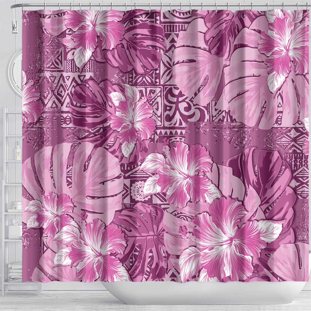 Hawaii Shower Curtain Magenta Polynesian Monstera Patterns - Polynesian Pride