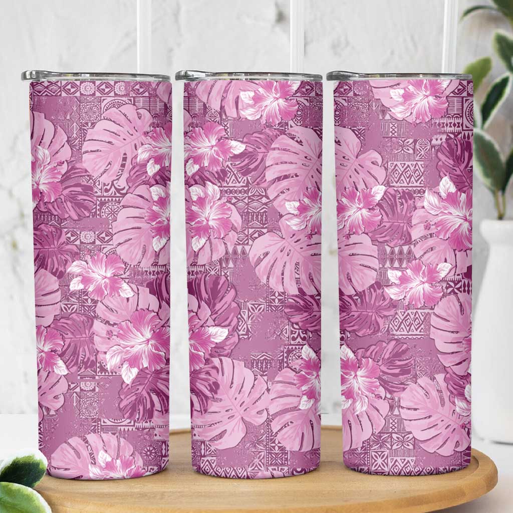 Hawaii Skinny Tumbler Magenta Polynesian Monstera Patterns - Polynesian Pride