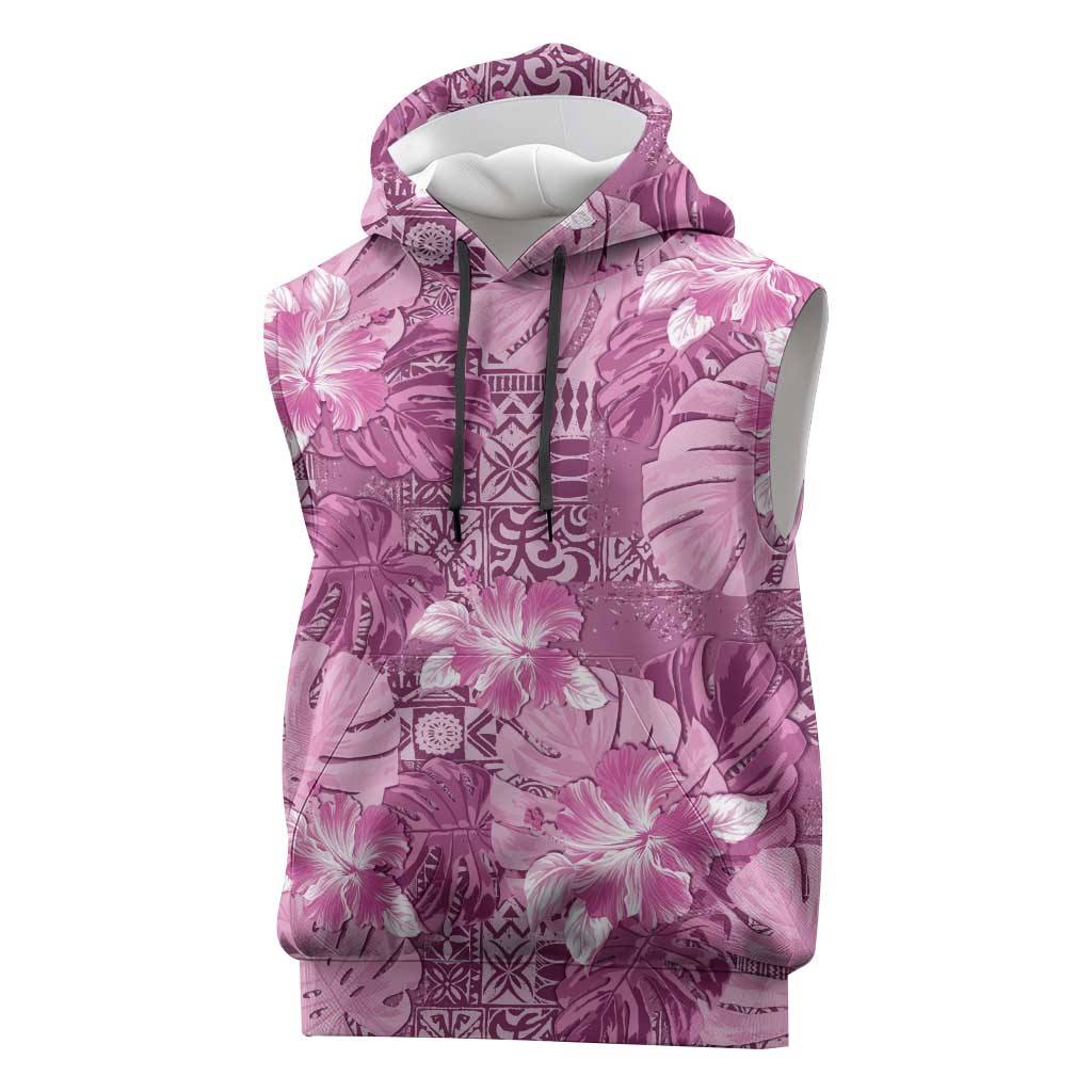 Hawaii Sleeveless Hoodie Magenta Polynesian Monstera Patterns - Polynesian Pride