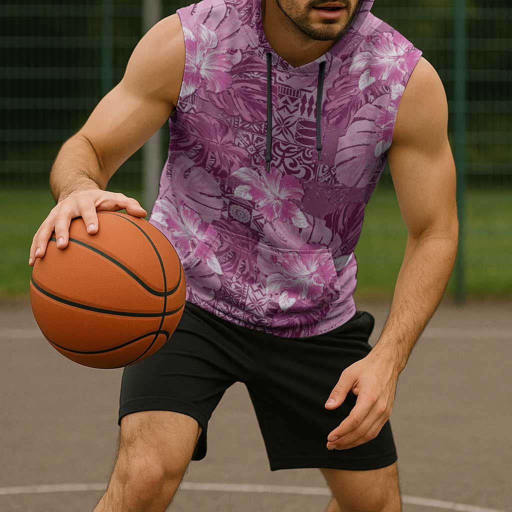 Hawaii Sleeveless Hoodie Magenta Polynesian Monstera Patterns - Polynesian Pride