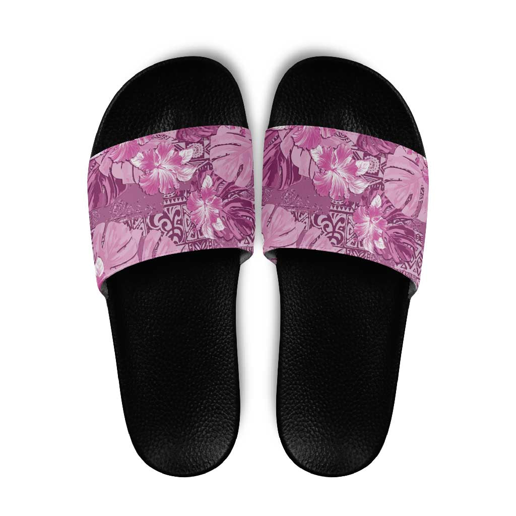 Hawaii Slide Sandals Magenta Polynesian Monstera Patterns - Polynesian Pride