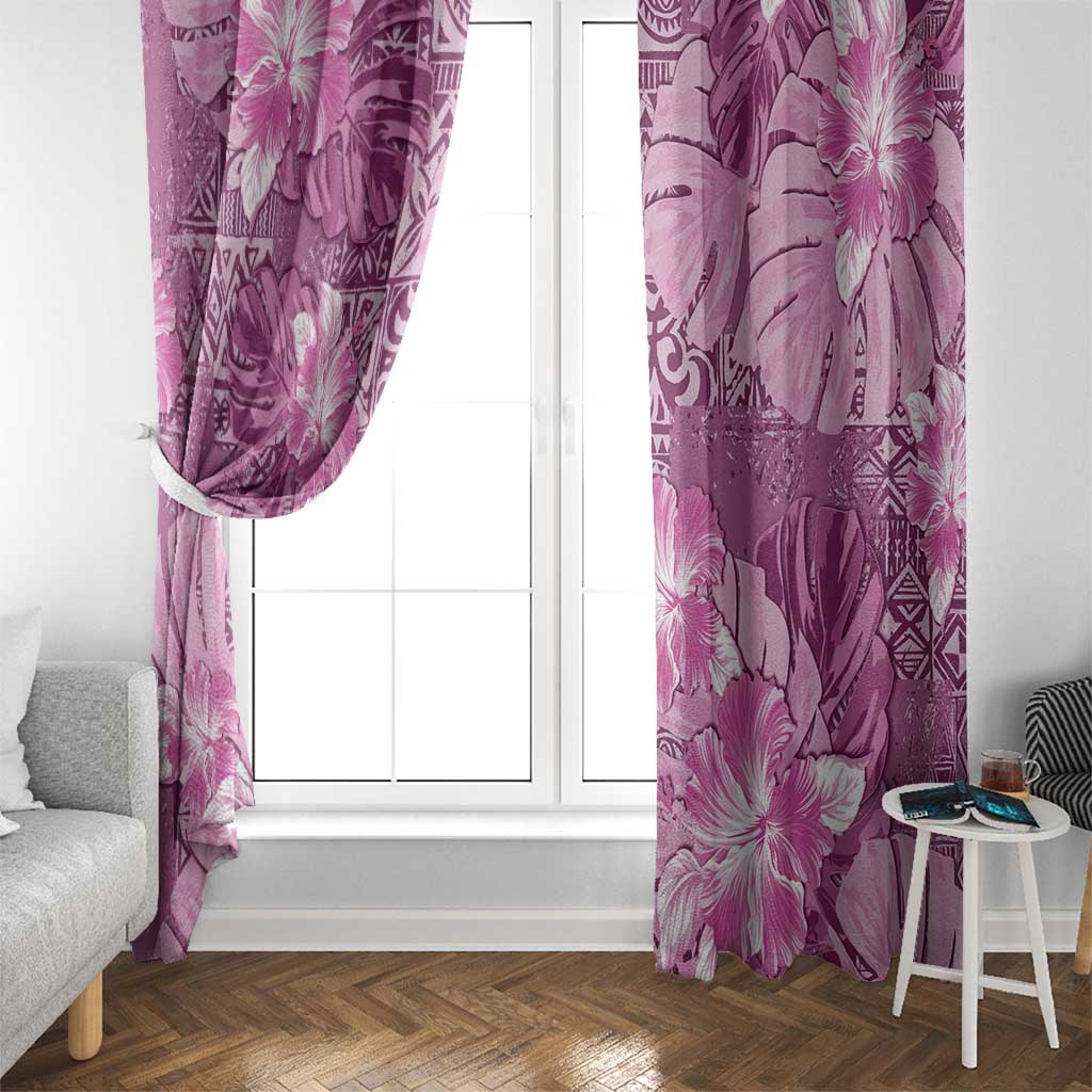 Hawaii Window Curtain Magenta Polynesian Monstera Patterns - Polynesian Pride