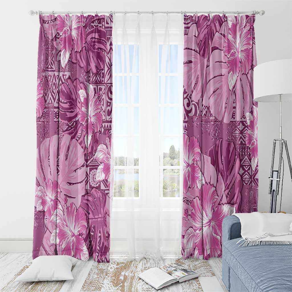 Hawaii Window Curtain Magenta Polynesian Monstera Patterns - Polynesian Pride