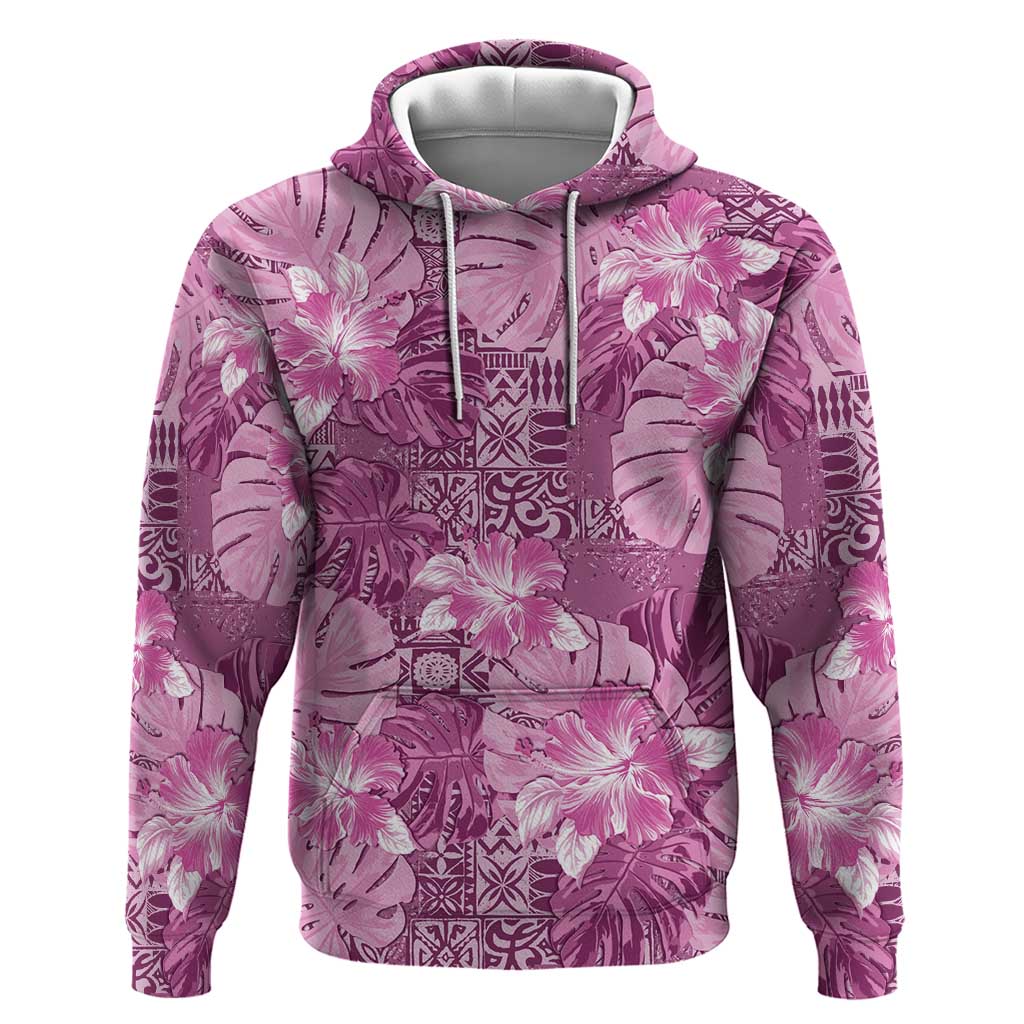 Hawaii Zip Hoodie Magenta Polynesian Monstera Patterns - Polynesian Pride