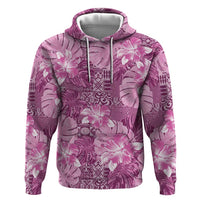 Hawaii Zip Hoodie Magenta Polynesian Monstera Patterns - Polynesian Pride