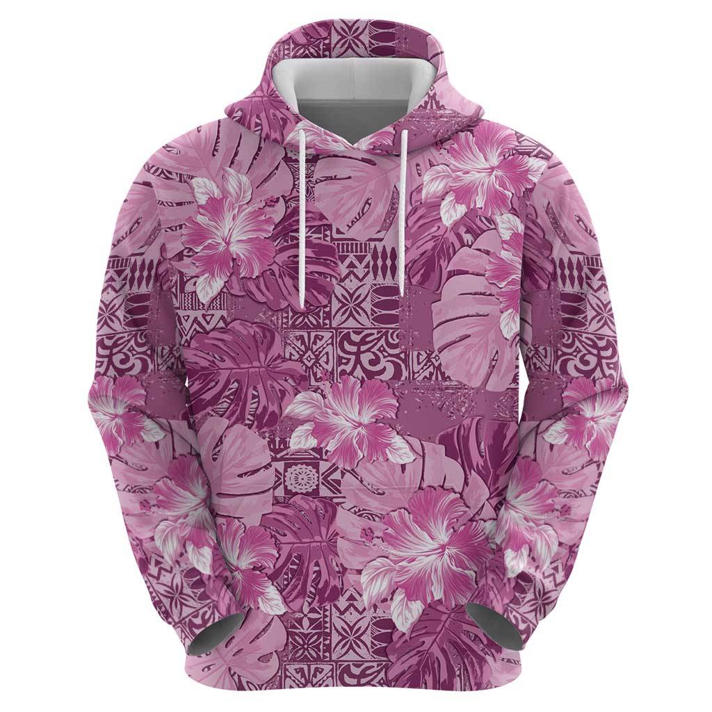 Hawaii Zip Hoodie Magenta Polynesian Monstera Patterns - Polynesian Pride