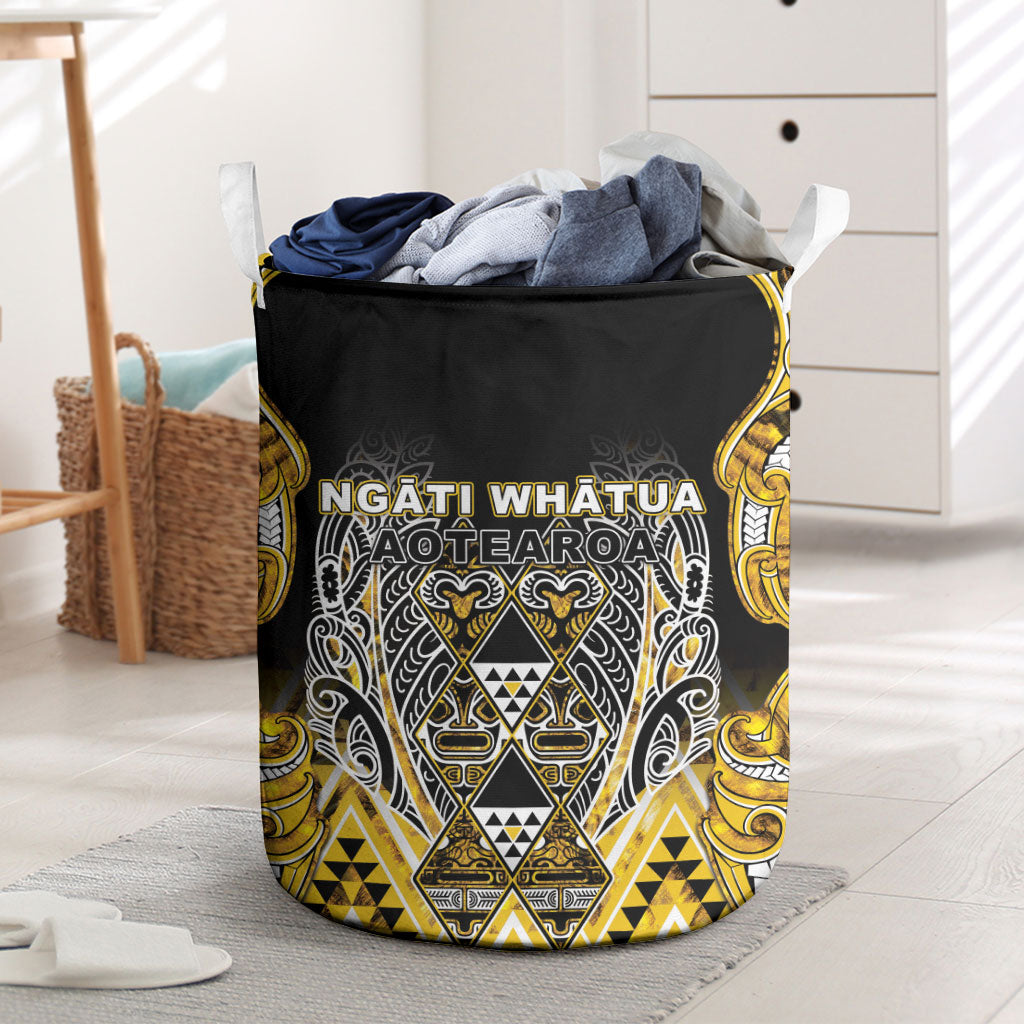 Aotearoa Ngati Whatua Laundry Basket Maori Tribal Gold Paua Shell Pattern DT05 Yellow - Polynesian Pride