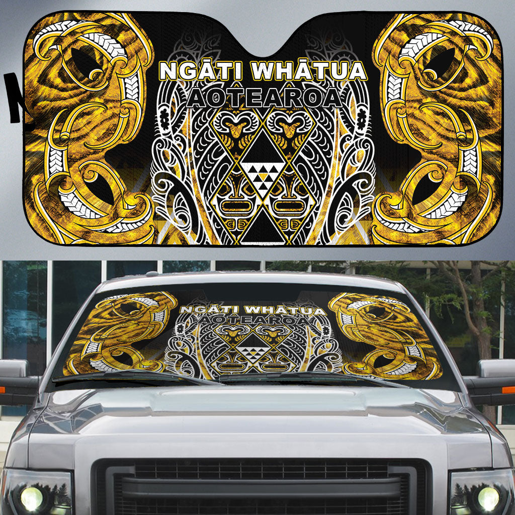 Aotearoa Ngati Whatua Auto Sun Shade Maori Tribal Gold Paua Shell Pattern DT05 Yellow - Polynesian Pride