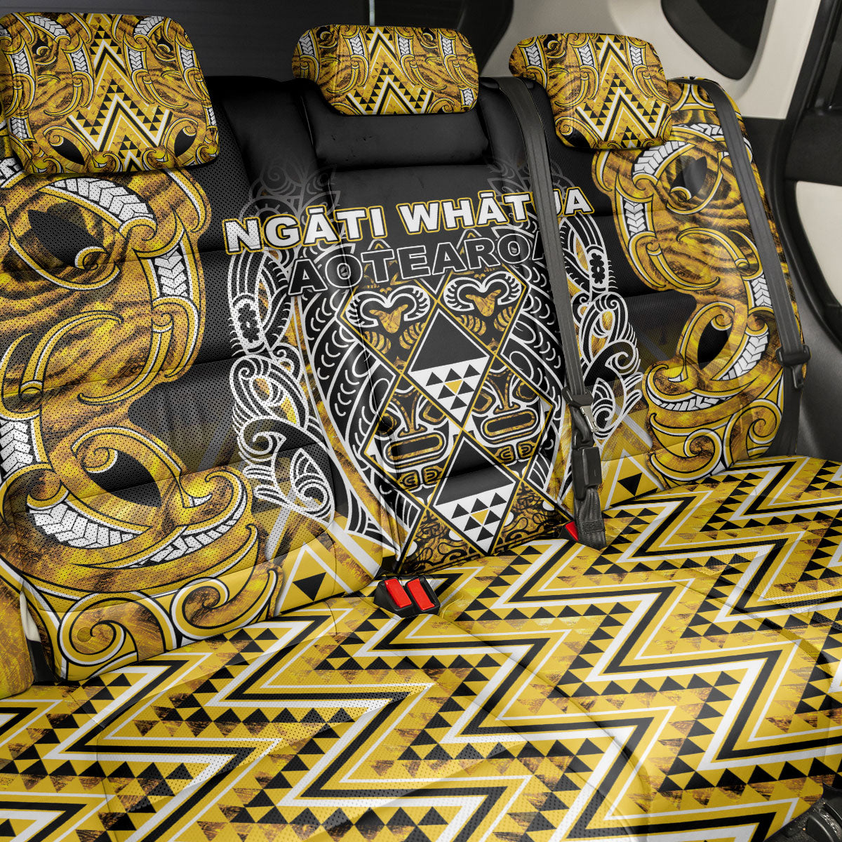 Aotearoa Ngati Whatua Back Car Seat Cover Maori Tribal Gold Paua Shell Pattern DT05 - Polynesian Pride