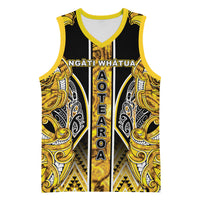 Aotearoa Ngati Whatua Basketball Jersey Maori Tribal Gold Paua Shell Pattern DT05 Unisex Yellow - Polynesian Pride