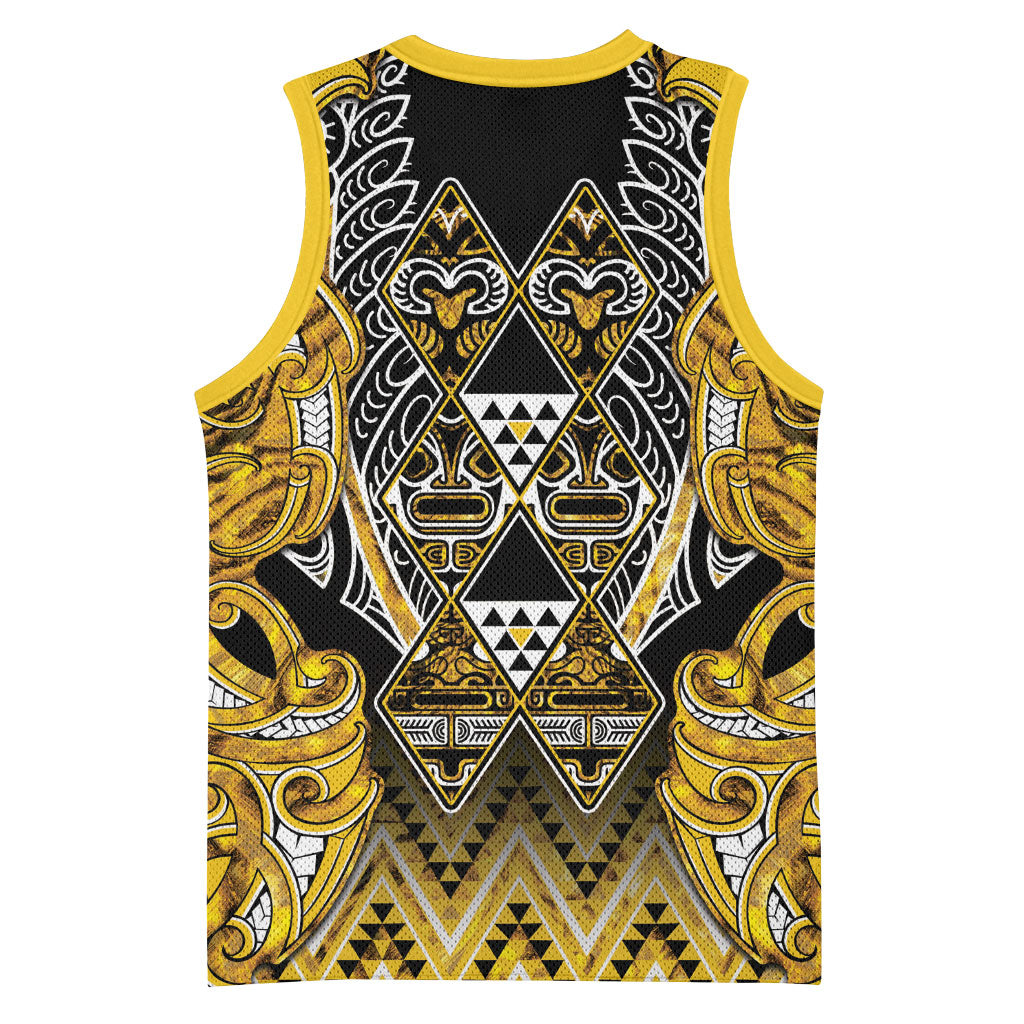Aotearoa Ngati Whatua Basketball Jersey Maori Tribal Gold Paua Shell Pattern DT05 - Polynesian Pride