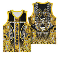 Aotearoa Ngati Whatua Basketball Jersey Maori Tribal Gold Paua Shell Pattern DT05 - Polynesian Pride