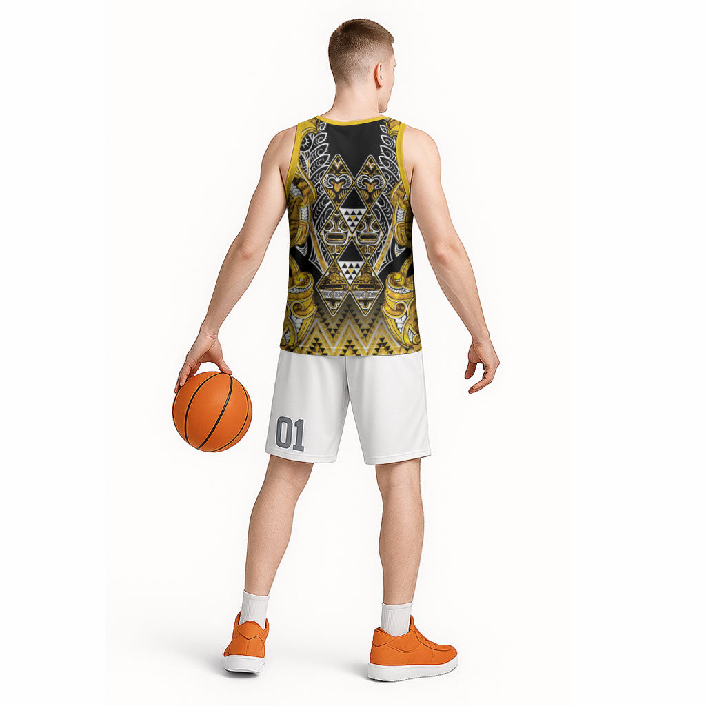 Aotearoa Ngati Whatua Basketball Jersey Maori Tribal Gold Paua Shell Pattern DT05 - Polynesian Pride