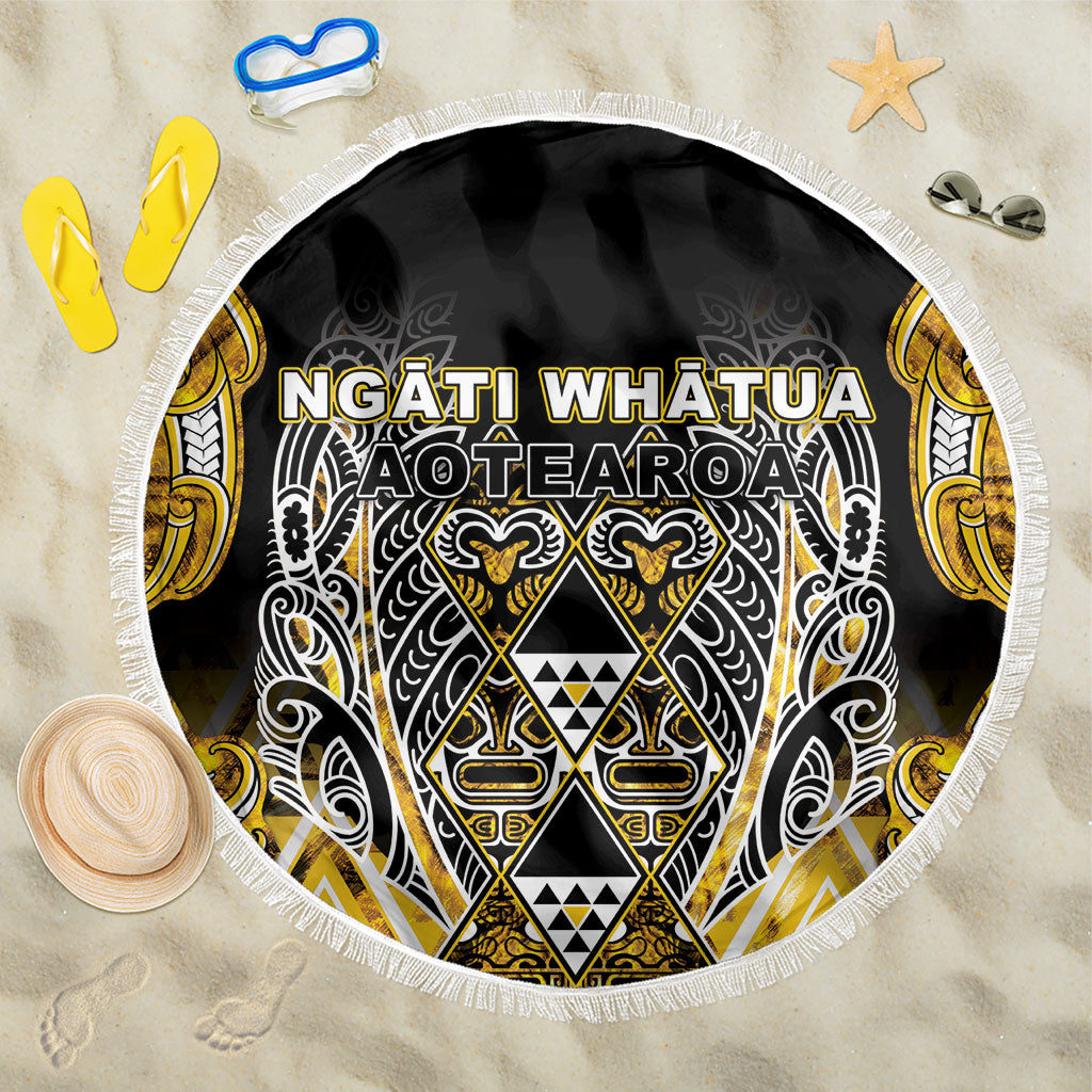 Aotearoa Ngati Whatua Beach Blanket Maori Tribal Gold Paua Shell Pattern DT05 One Size 150cm Yellow - Polynesian Pride