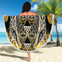 Aotearoa Ngati Whatua Beach Blanket Maori Tribal Gold Paua Shell Pattern DT05 - Polynesian Pride