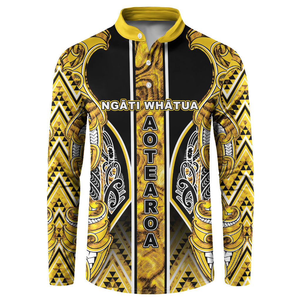 Aotearoa Ngati Whatua Button Sweatshirt Maori Tribal Gold Paua Shell Pattern DT05 Yellow - Polynesian Pride
