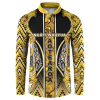 Aotearoa Ngati Whatua Button Sweatshirt Maori Tribal Gold Paua Shell Pattern DT05 Yellow - Polynesian Pride