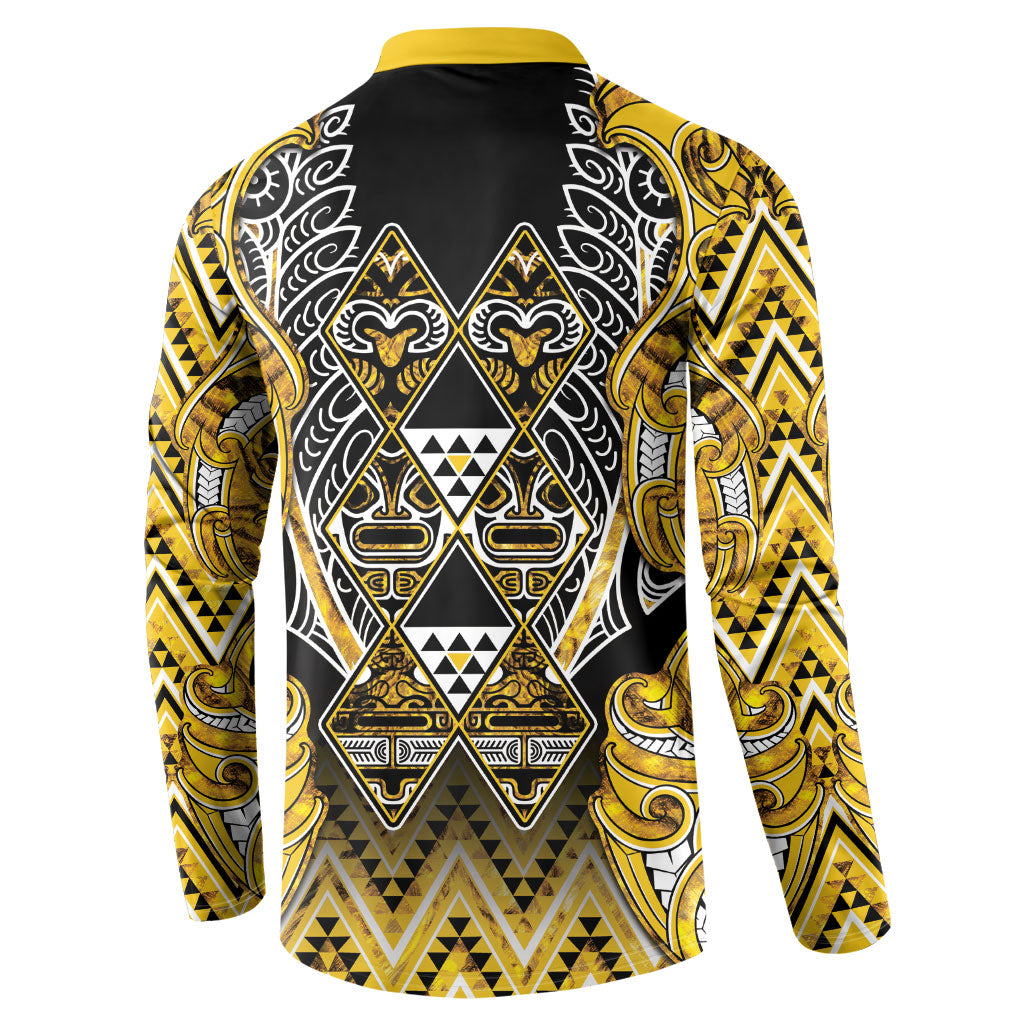Aotearoa Ngati Whatua Button Sweatshirt Maori Tribal Gold Paua Shell Pattern DT05 - Polynesian Pride
