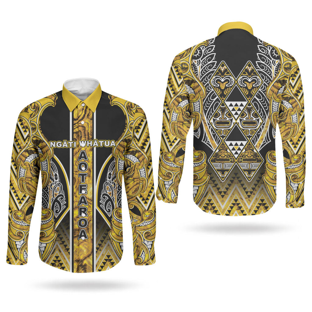 Aotearoa Ngati Whatua Couples Matching Mermaid Dress and Long Sleeve Button Shirt Maori Tribal Gold Paua Shell Pattern DT05 - Polynesian Pride