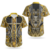 Aotearoa Ngati Whatua Couples Matching Summer Maxi Dress and Hawaiian Shirt Maori Tribal Gold Paua Shell Pattern DT05 - Polynesian Pride