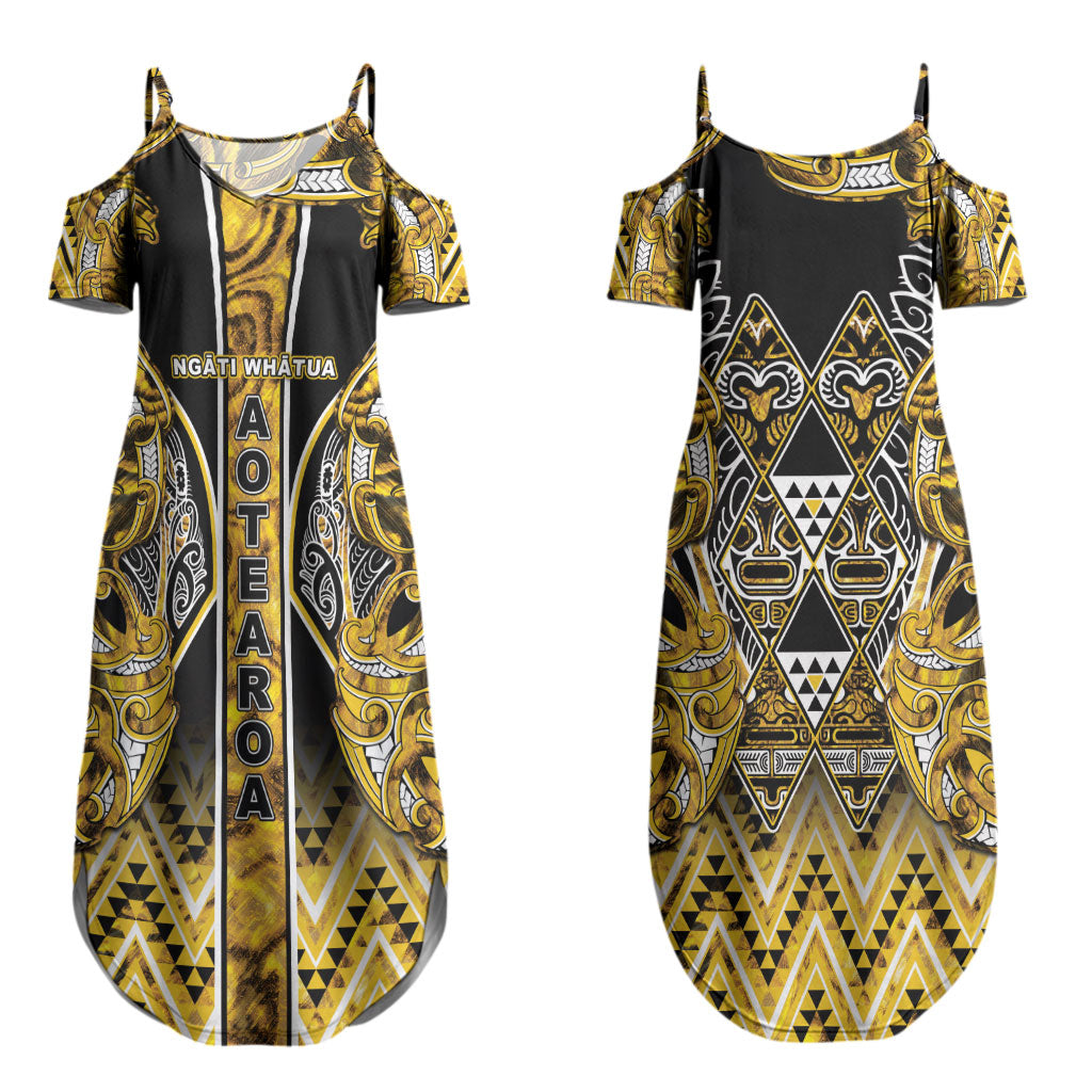 Aotearoa Ngati Whatua Couples Matching Summer Maxi Dress and Hawaiian Shirt Maori Tribal Gold Paua Shell Pattern DT05 - Polynesian Pride