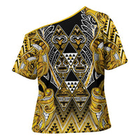 Aotearoa Ngati Whatua Cross Shoulder Shirt Maori Tribal Gold Paua Shell Pattern DT05 - Polynesian Pride