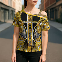 Aotearoa Ngati Whatua Cross Shoulder Shirt Maori Tribal Gold Paua Shell Pattern DT05 - Polynesian Pride